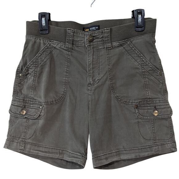 Lee Brown Relaxed Fit Mid Rise Cargo Button Pockets Elastic Waist Shorts Size 6 - Picture 1 of 8